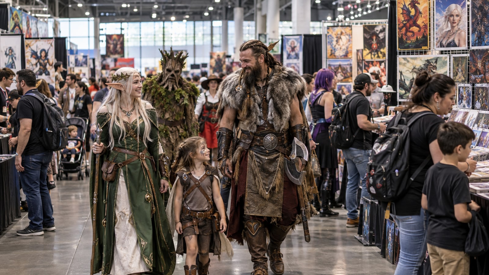 Costumed visitors at a comic convention