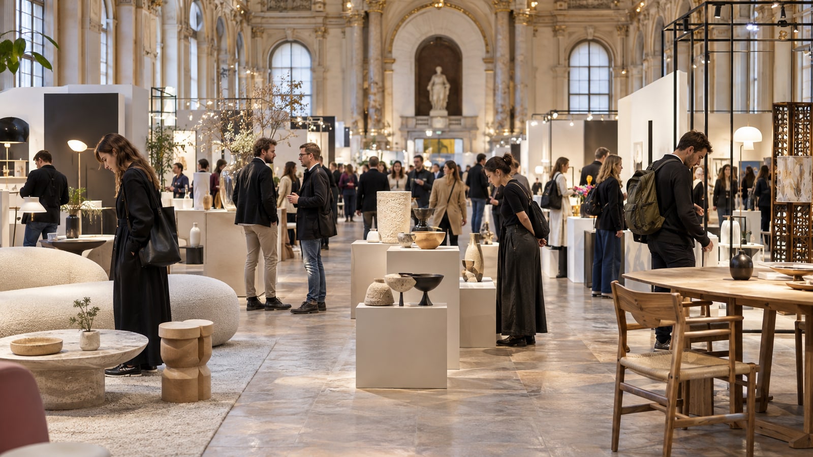 Visitors browsing design stalls
