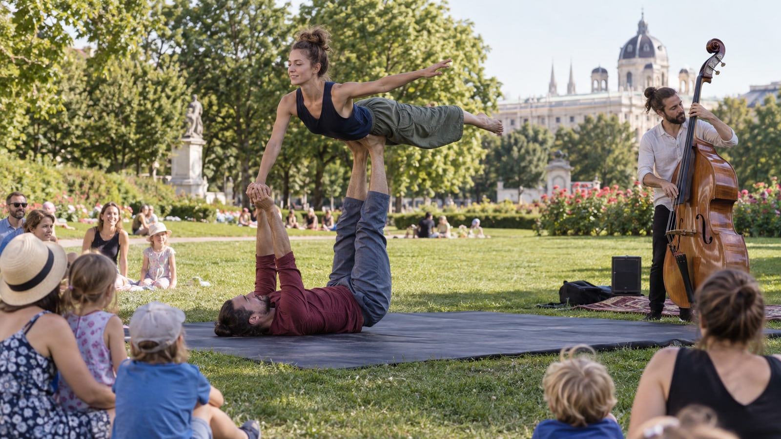 Acrobats on an outdoor stage