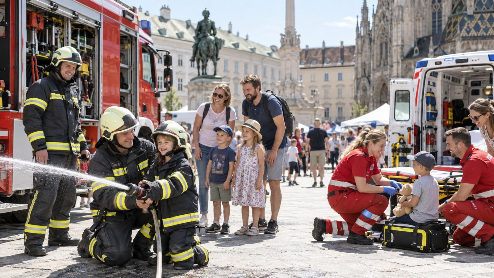 Demonstration by emergency crews and vehicles